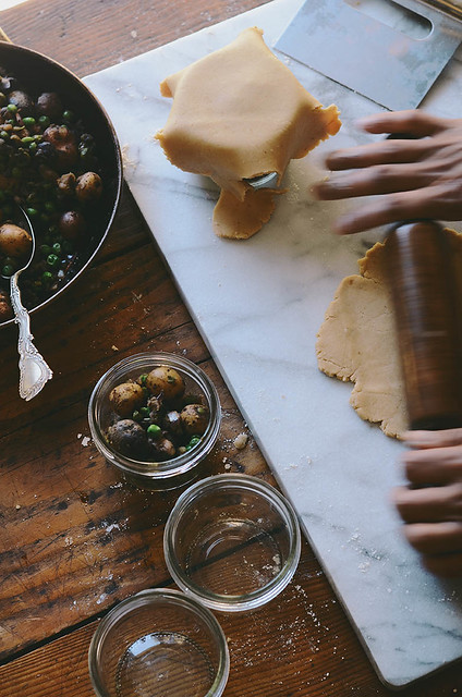 mini samosa pot pies with tricolored marble potatoes and peas | A Brown Table