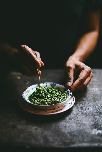 fenugreek mint and pea shoot pesto | A Brown Table