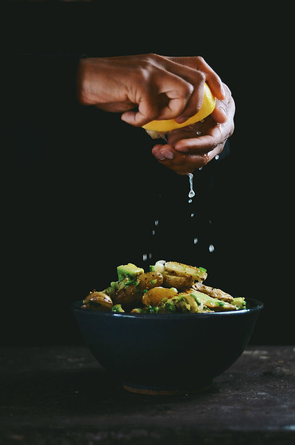 Coriander Roasted Fingerling Potato Salad with Avocado | A Brown Table