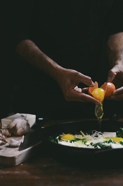 breakfast naan skillet pizza with mustard greens and paneer | A Brown Table