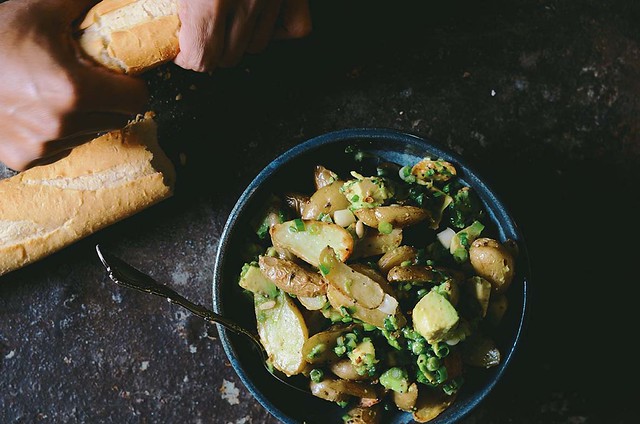 Coriander Roasted Fingerling Potato Salad with Avocado | A Brown Table