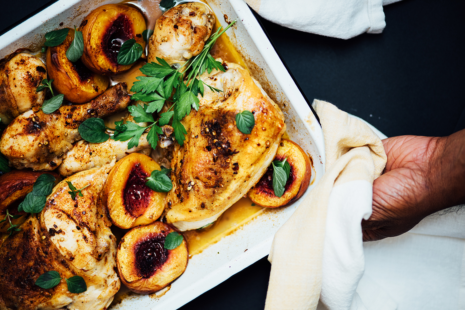 spiced roasted chicken and peaches | Nik Sharma