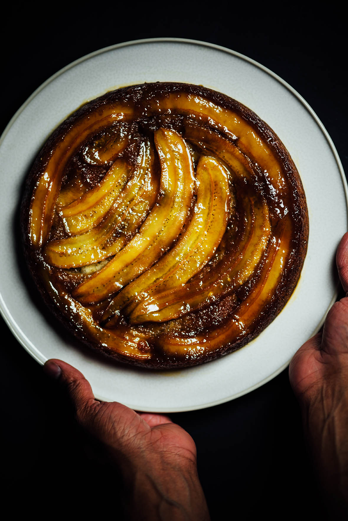 ghee and cardamom scented upside down banana cake | Nik Sharma
