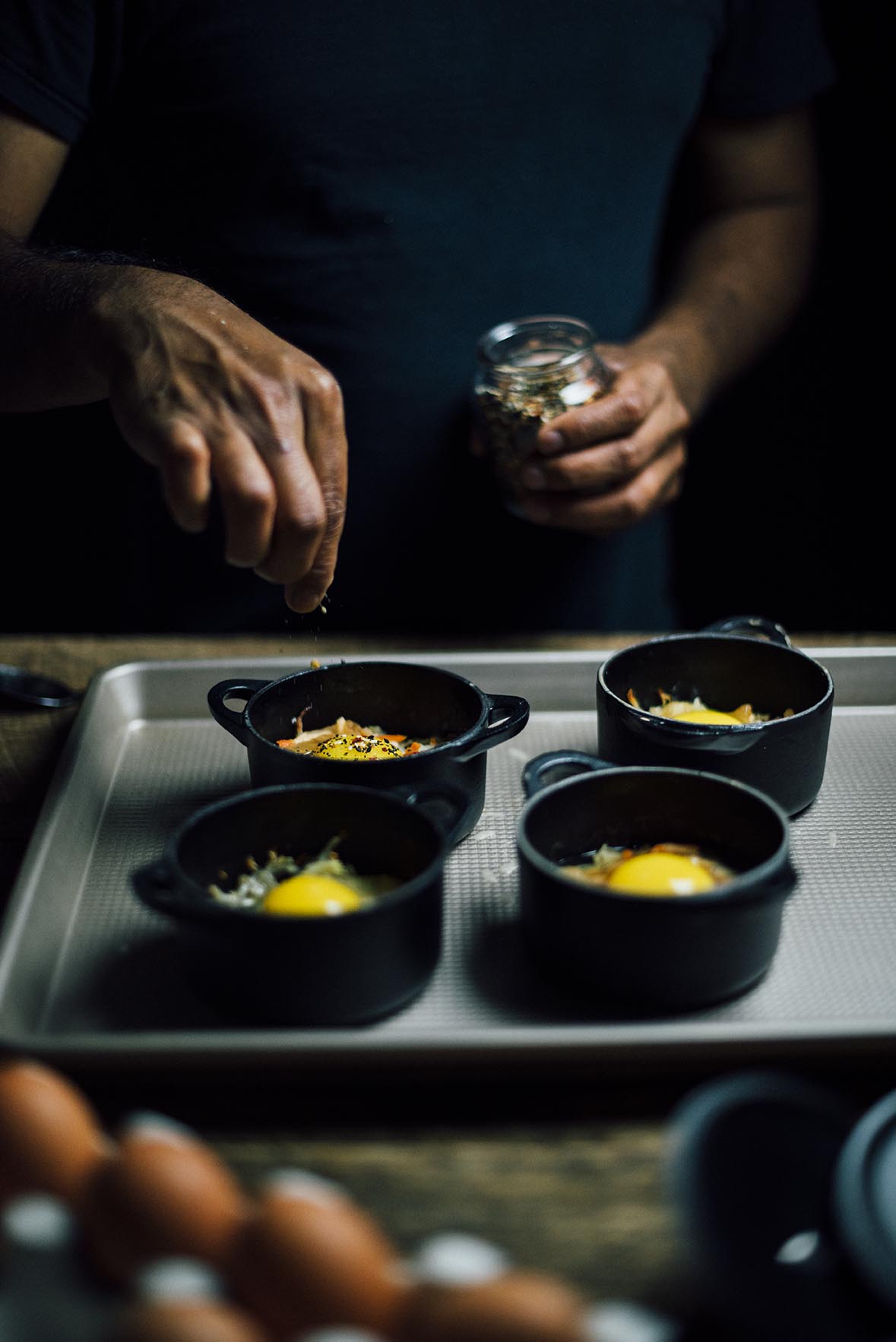 easy baked eggs with shichimi togarashi and kimchi |A Brown Table