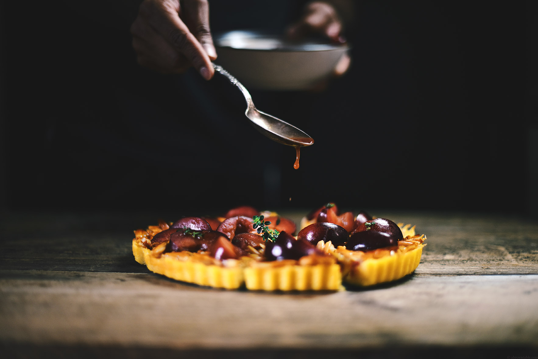 almond polenta tart with sherried plum compote | A Brown Table